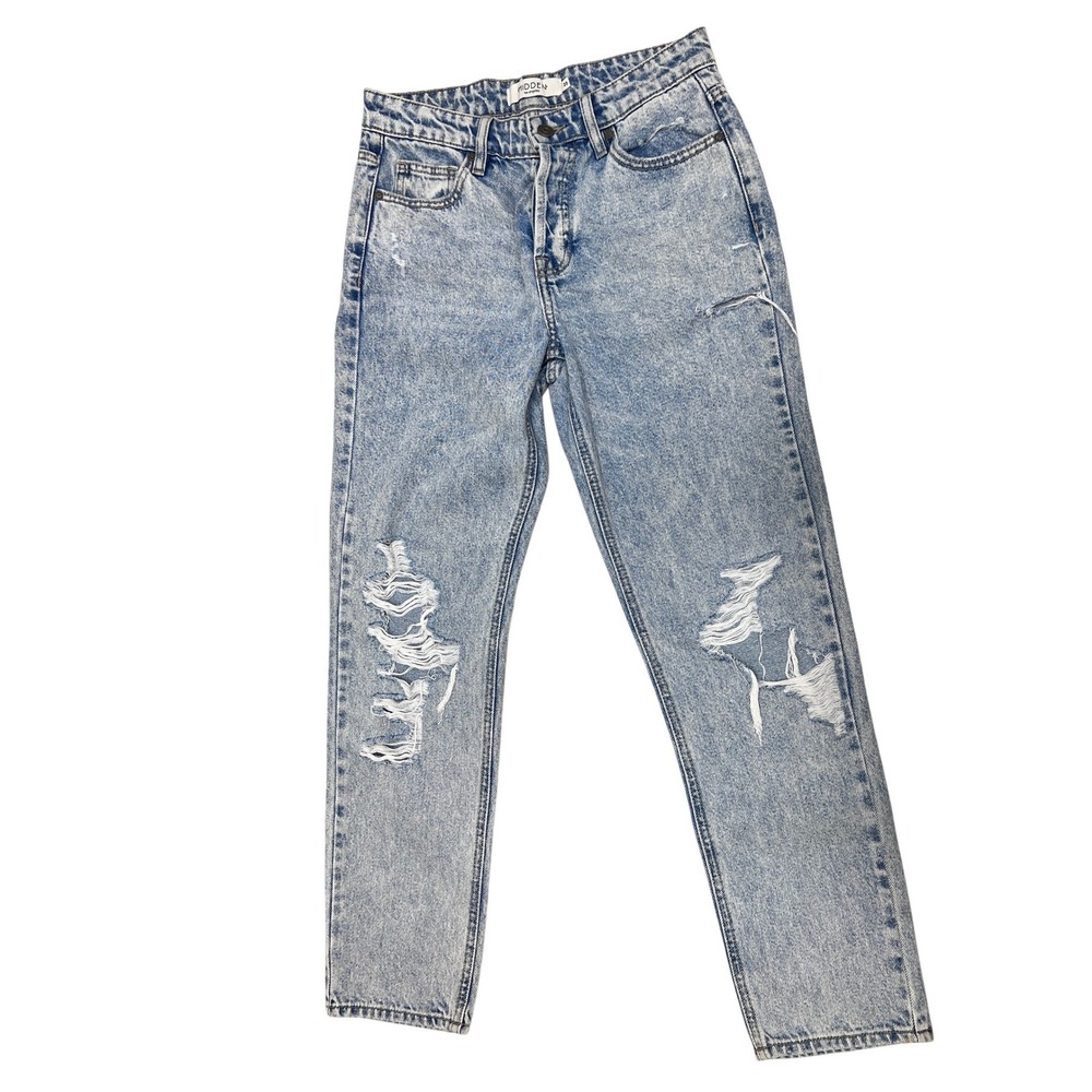 Hidden Jeans Bailey Boyfriend Women 25 Blue New Distressed High Rise Acid Wash